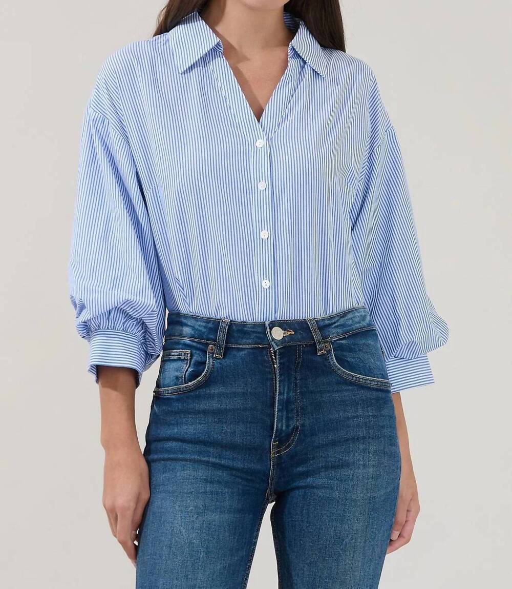 NEW SUGARLIPS chalet button down top in blue stripe